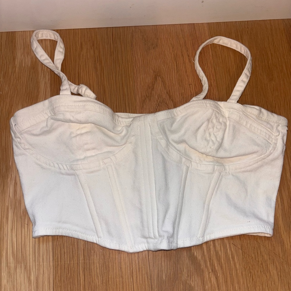 Zara Cream Denim Bustier Top